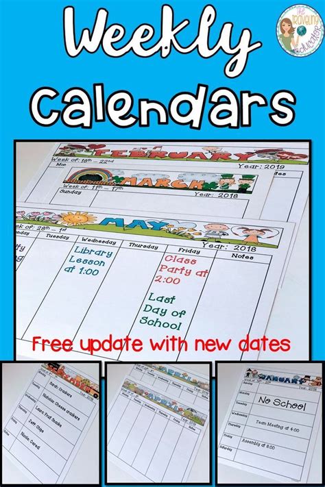Weekly Calendar Template Editable School Calendar