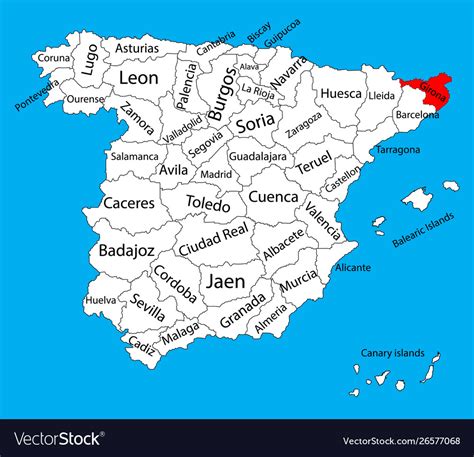 Gerona Map Spain Province Administrative Map Vector Image