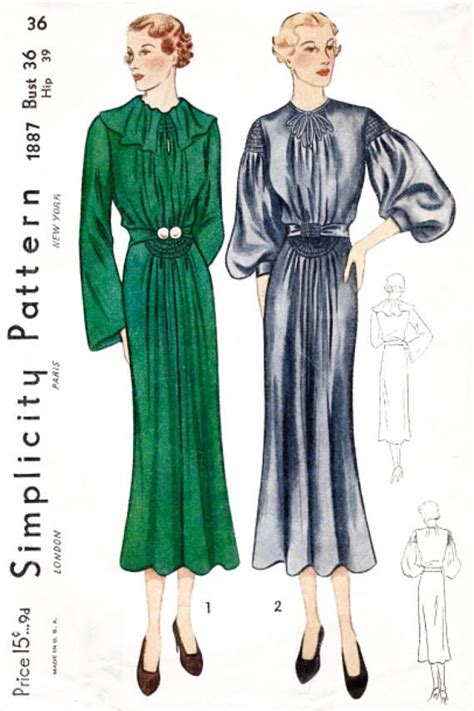 Vintage Sewing Pattern 1930s Dress Reproduction 2 Styles Etsy
