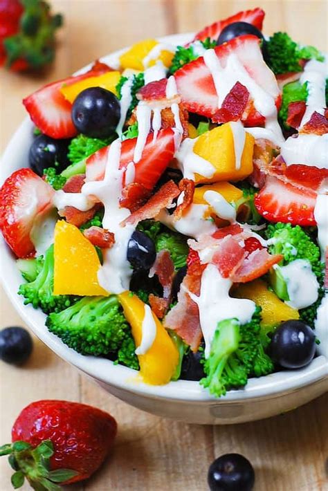 Take your broccoli salad up a notch two ways: Broccoli Salad with Strawberries, Blueberries, Mango ...