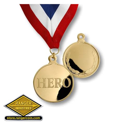 Hero Engravable Gold Challenge Coin With Neck Ribbon Same Day Shipping