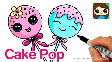 How To Draw Cake Pop Easy Cute Cartoon Food