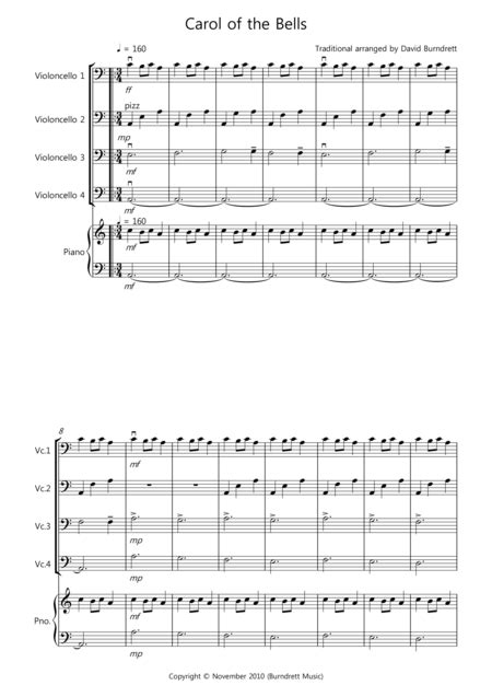 Read online preview of carol of the bells cello ensemble digital music sheet in pdf format. Carol of the Bells for Cello Quartet | Carol of the bells ...