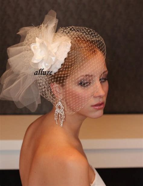 Bird Cage Veil Bridal Hat With Birdcage Veil And Lace And Flower