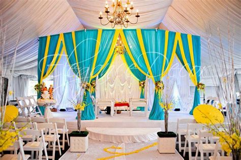 Turquoise And Yellow Fabric Mandap By Elegance Decor Chicago Elegance