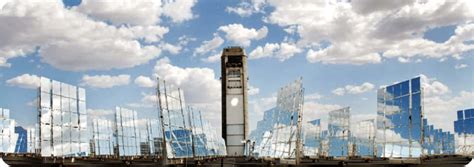 A Field Of Heliostats Mirrors Surrounds The Concentrating Solar Power