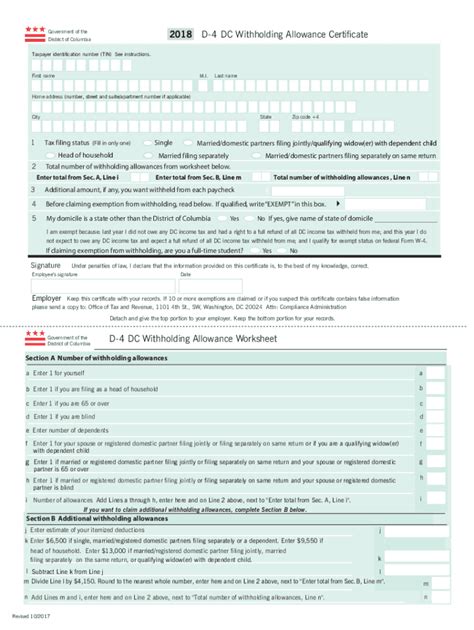 Dc Withholding Form 2023 Printable Forms Free Online