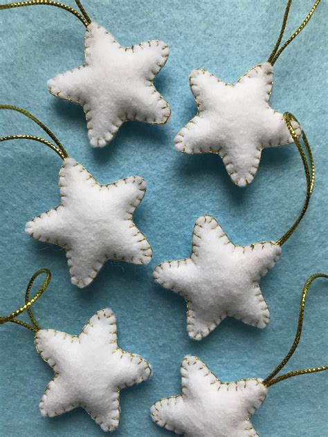 Handmade Felt Stars Christmas Tree Ornaments Set Of 6 Etsy Felt