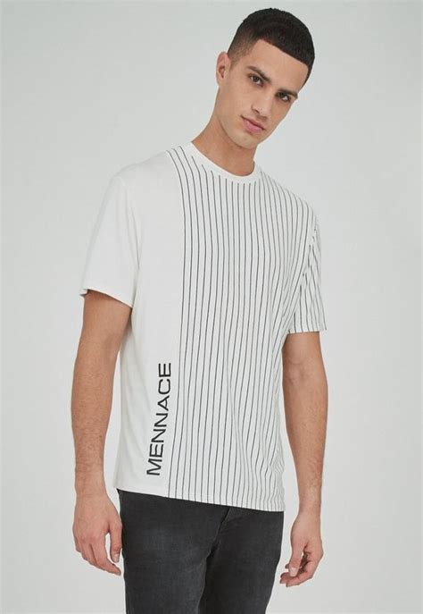 White Vertical Stripe Side Print T Shirt Mennace