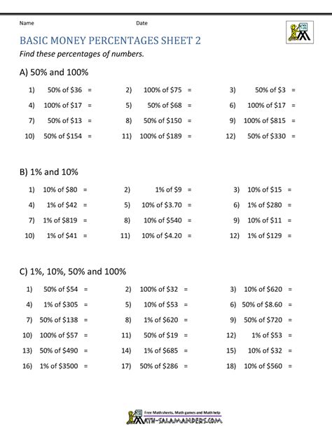 Percentage Increase And Decrease Worksheet