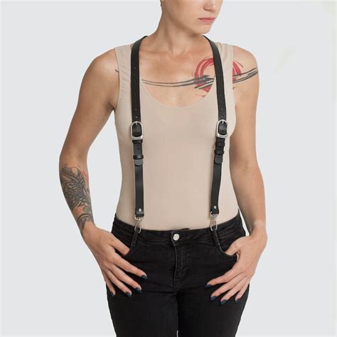 Black Leather Suspenders For Women Y Strap Suspenders For Etsy