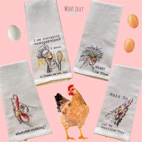 Embroidered Chicken Tea Towels Etsy Uk
