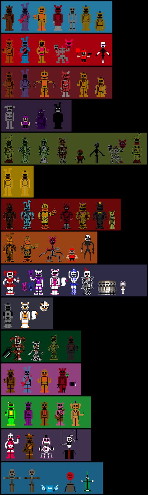 FNaF 1-6 Atari Stylized Sprite Sheet, any thoughts? : r/fivenightsatfreddys