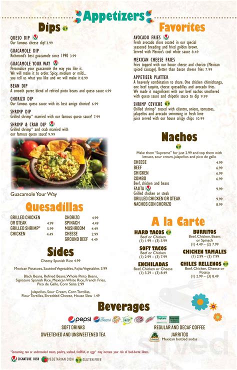 Mexico Restaurant menu in Mechanicsville, Virginia, USA