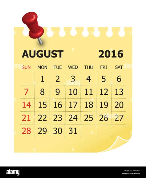 Simple Calendar For August 2016 Stock Photo Alamy