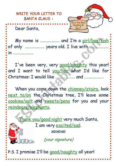 Write Your Letter To Santa Claus Esl Worksheet By Estelle73