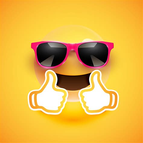 Realistic Emoticon With Sunglasses And Thumbs Up Vector Illustration