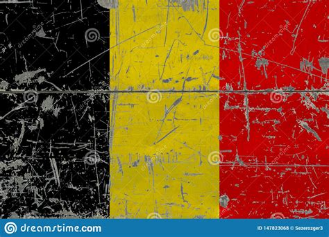 Grunge Belgium Flag On Old Scratched Wooden Surface National Vintage