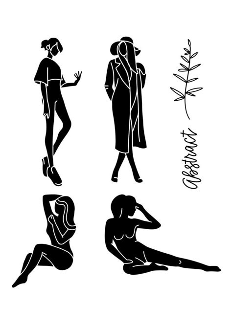 Fashion Models Sketch Hand Drawn Stylized Silhouettes Isolated On White
