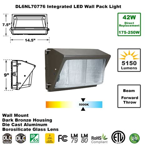 Buy 42w Led Wall Pack Light Dlc And Ip65 Rated Ul Listed Direct