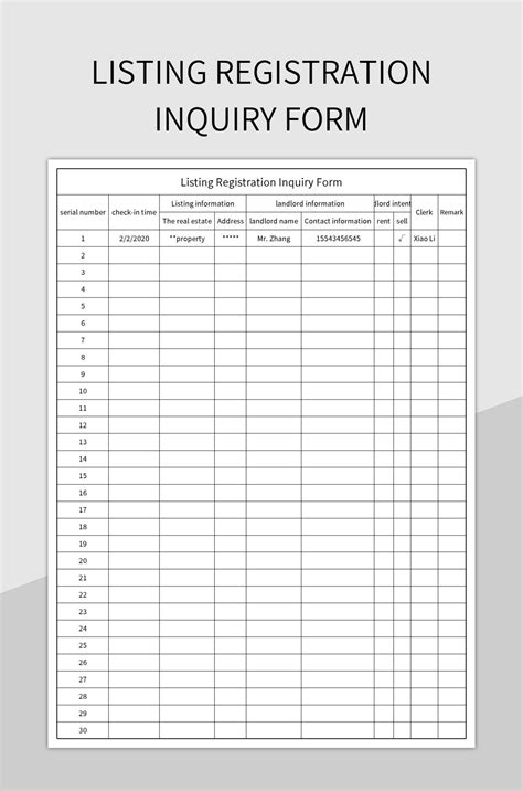 Free Housing Registration Inquiry Templates For Google Sheets And Microsoft Excel Slidesdocs