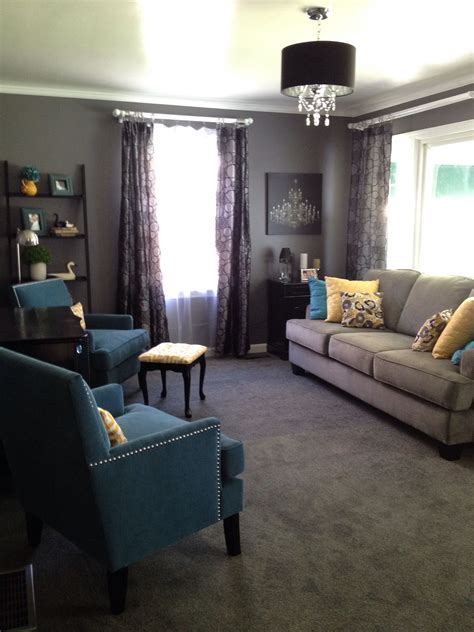 Blue and grey dining room. Gray, teal and yellow. | Living room designs I love ...