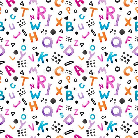 Colorful Watercolor Alphabet Seamless Pattern Hand Painted Bright Abc