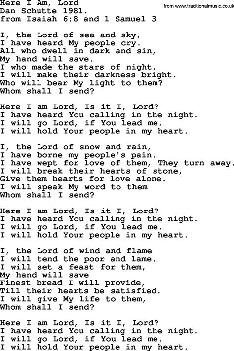 Most Popular Church Hymns And Songs Here I Am Lord Lyrics PPTX And PDF