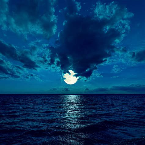 90 Seascape With Full Moon On Night Sky Over Water Stock Photos