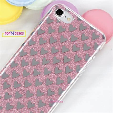Sparkly Pink Glitter Iphone Case With Reflective Silver Hearts