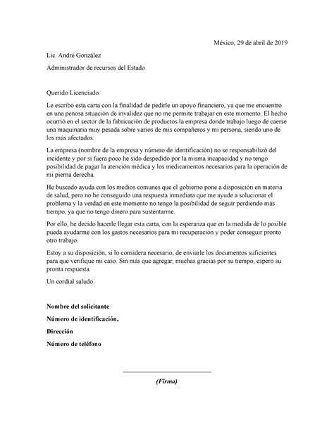 Ejemplo De Carta Solicitud De Apoyo Economico M Xico De Abril De