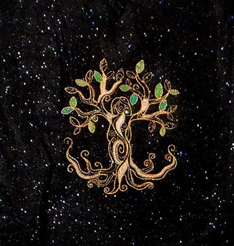 Earth Goddess Tree Of Life Embroidered Wall Art Etsy Embroidered