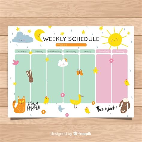 Free Vector Cute Hand Drawn Weekly Schedule Template