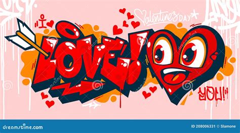 Estilo Abstracto Graffiti Te Amo Con Corazones Letras De Texto Vector