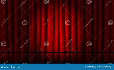 Stage Curtains Light By Searchlight Realistic Theater Red Dramatic