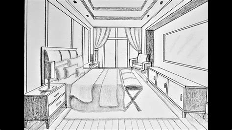 How To Draw A Bedroom In One Point Perspective Youtube