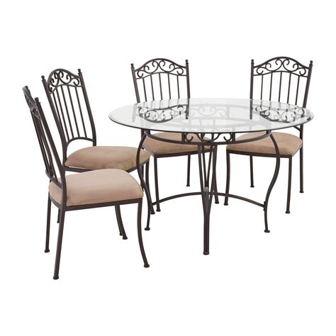 Iron table and chairs set. 72% OFF - Wrought Iron Round Glass Table and Chairs / Tables