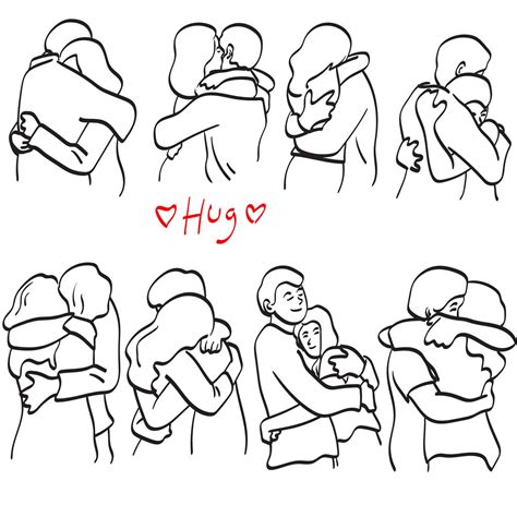 Line Art Set Of Romantic Couple Hugging Illustration Vector Hand Drawn