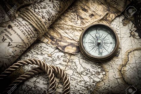 Vintage Still Life With Compasssextant And Old Map Stock Photo