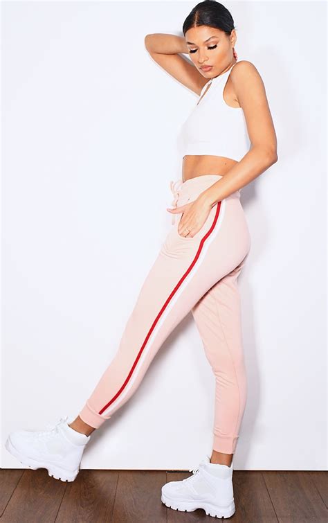 Pink Contrast Stripe Joggers Trousers Prettylittlething Ca
