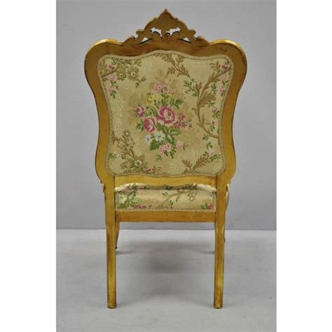 Gold gilt frame floral detail on head and leaf carved motif on arms. 1900s Antique French Victorian Louis XV Style Gold Gilt ...