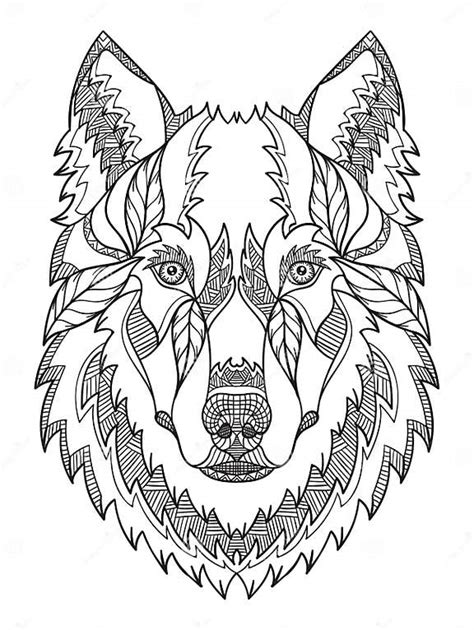 Gray Wolf Head Zentangle Doodle Stylized Vector Illustration
