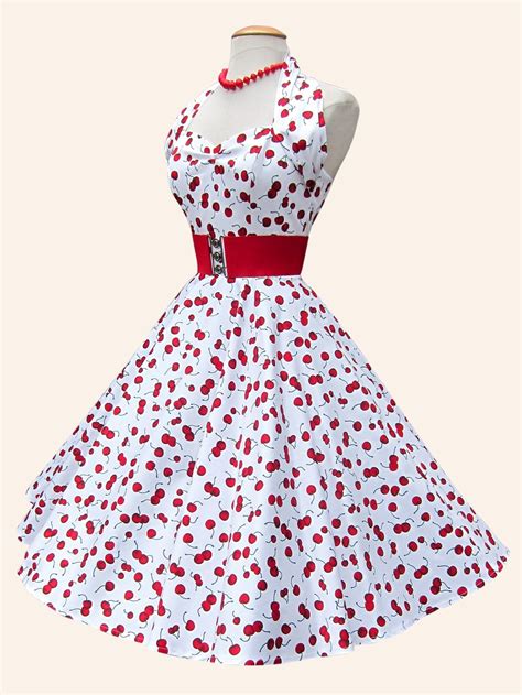 1950s Halterneck White Cherry Sateen Dress From Vivien Of Holloway Uk