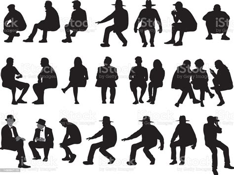 People Sitting Silhouettes Stock Illustration Download Image Now Adult Black And White