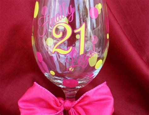 Finally 21 Wine Glass With Bow On Etsy 21st Birthday Glass Happy 21st Birthday Birthday Wine