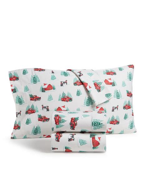 Martha Stewart Collection Holiday Printed Cotton Flannel 4 Pc Sheet