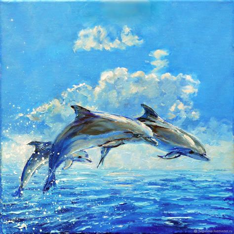 Oil Painting On Canvas Dolphins Dolphins Sea Painting купить на