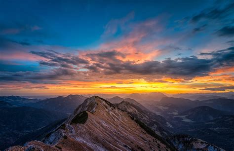 Landscape Mountains Peaks Snow Nature Sunrise Sky Clouds