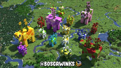 Moobloom And Flower Cow Mob Statues Minecraft Map