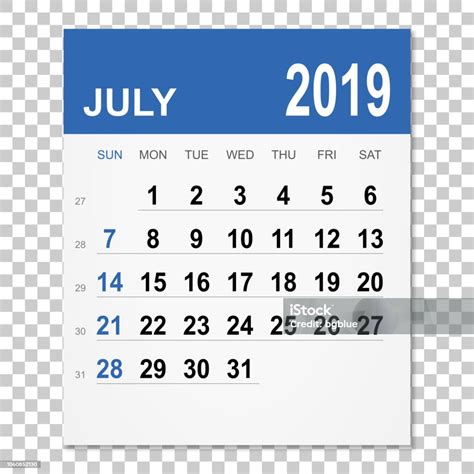 Kalender Juli 2019 Stock Vektor Art Und Mehr Bilder Von 2019 2019